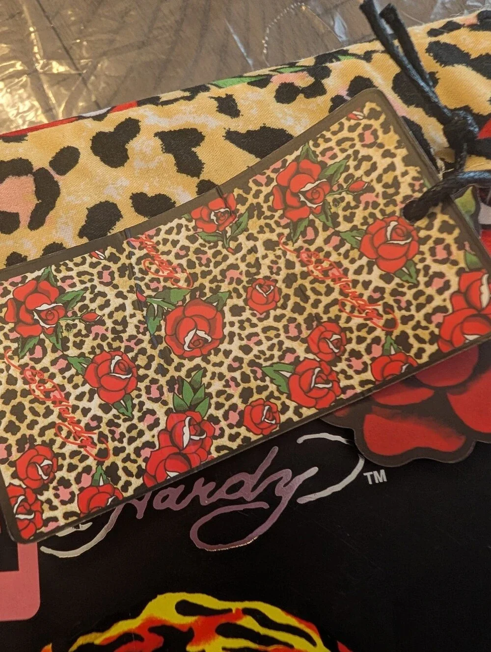 Ed Hardy Queen Sheet Set - Red Roses with Cream Leopard Print
